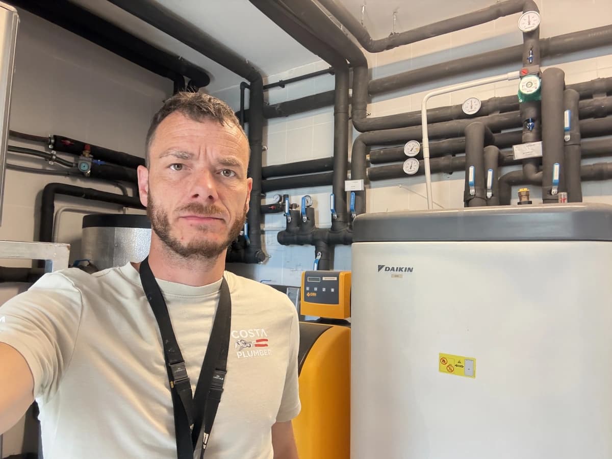 Laszlo Kiss, Costa Plumber owner, at work on a plumbing job on the Costa del Sol